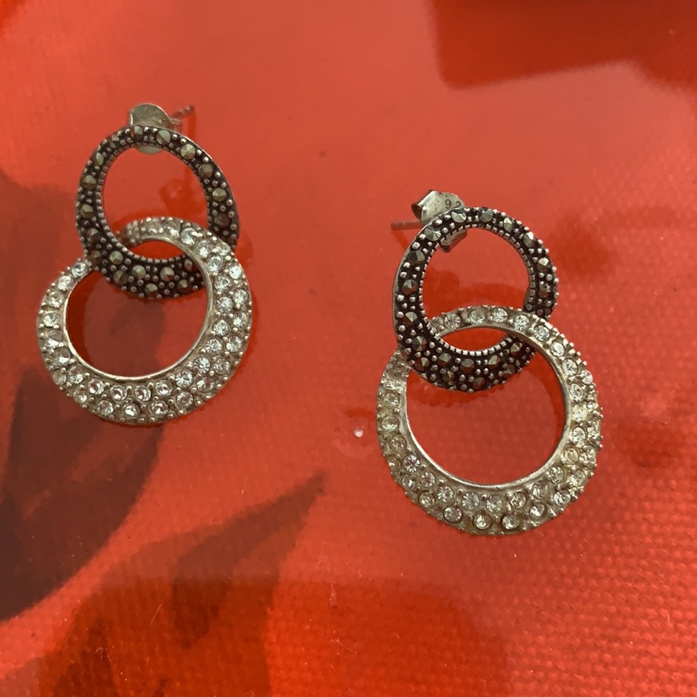 Classy Judith Jack marcasite crystal double link earrings. Barely worn